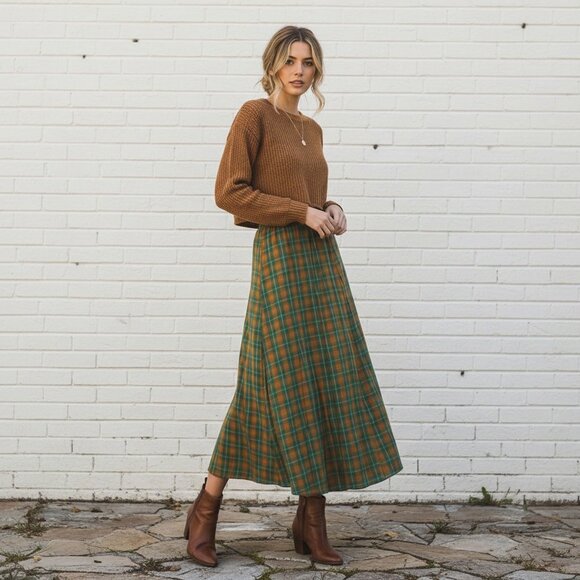 Blooming Island Dresses & Skirts - Cotton plaid long A-line skirt